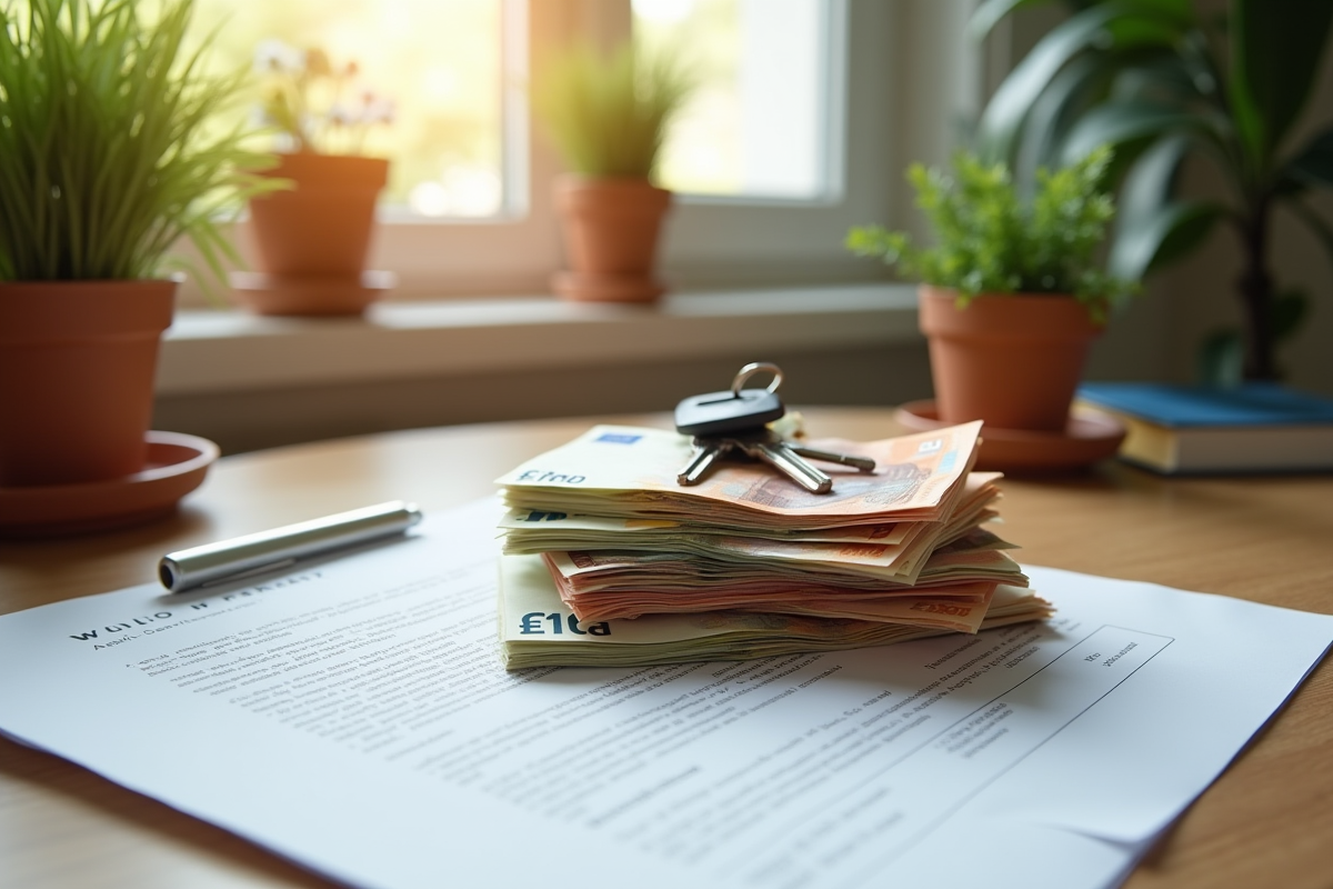 Clés d appartement et billets euros sur un contrat de location