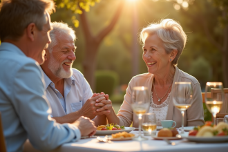 Couple mature souriant main dans la main en extérieur