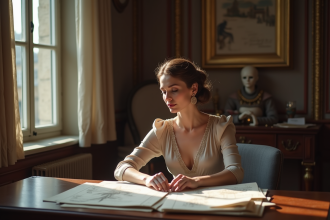 Dessinatrice française élégante dans un atelier parisien