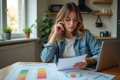 Femme évaluant un graphique de performance énergétique