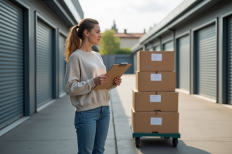 Femme en extérieur devant un centre de stockage à Toulouse