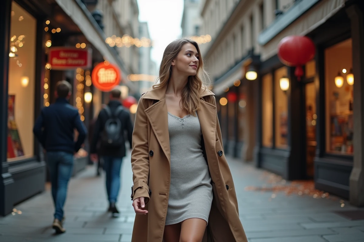 Jeune femme élégante sortant dans la ville festive