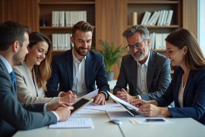 Groupe de quatre adultes en réunion d'affaires