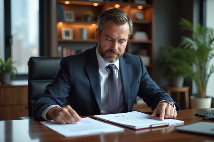 Homme d'affaires en costume dans un bureau moderne