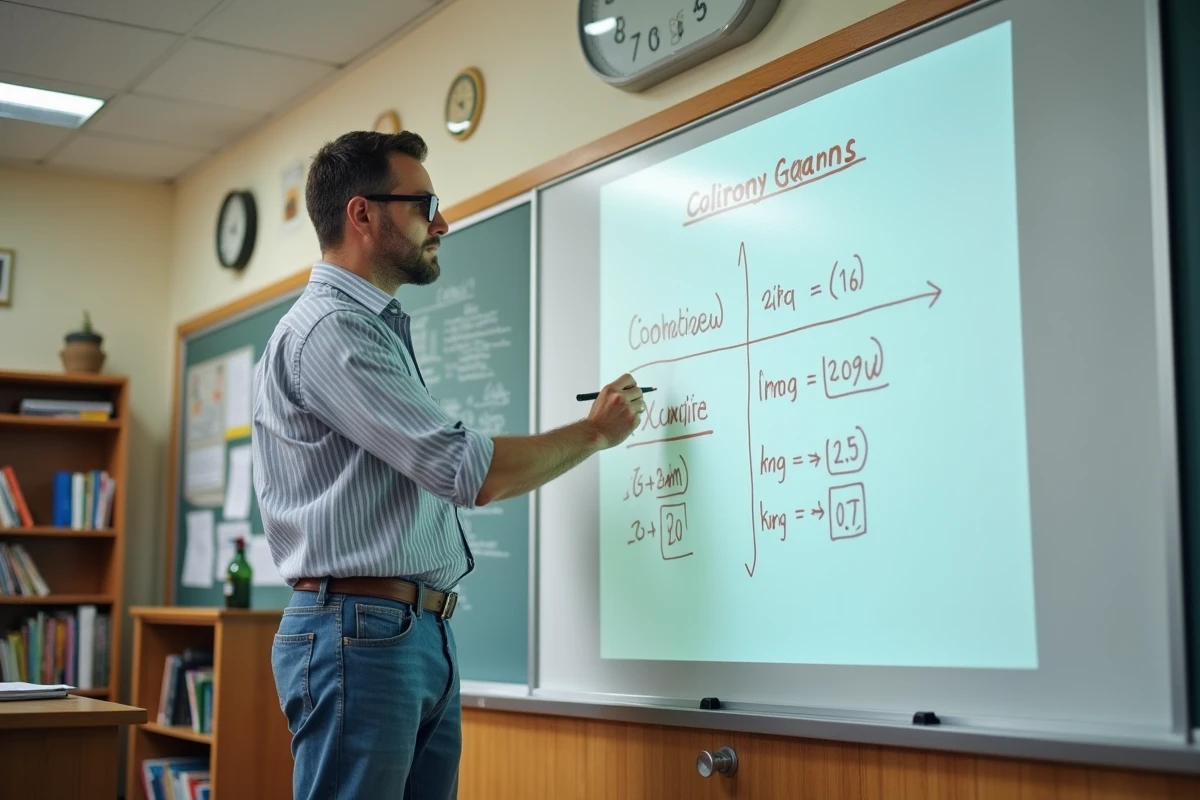 Homme en classe dessinant un graphique de conversion