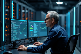 Ingénieur informatique dans une salle serveurs moderne