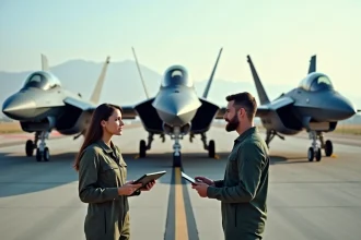 Groupe d'ingénieurs aéronautiques près de jets de combat