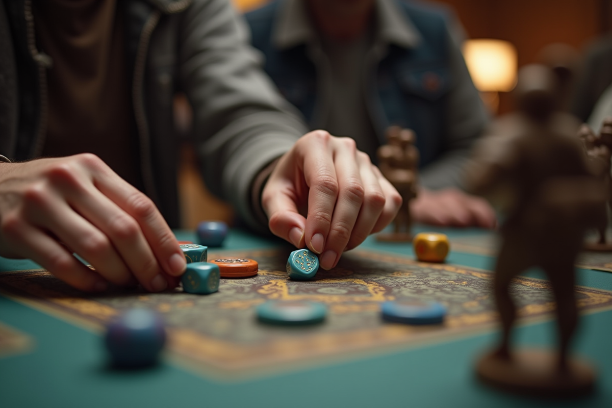 Mains lançant des dés lors d une partie de jeu de rôle