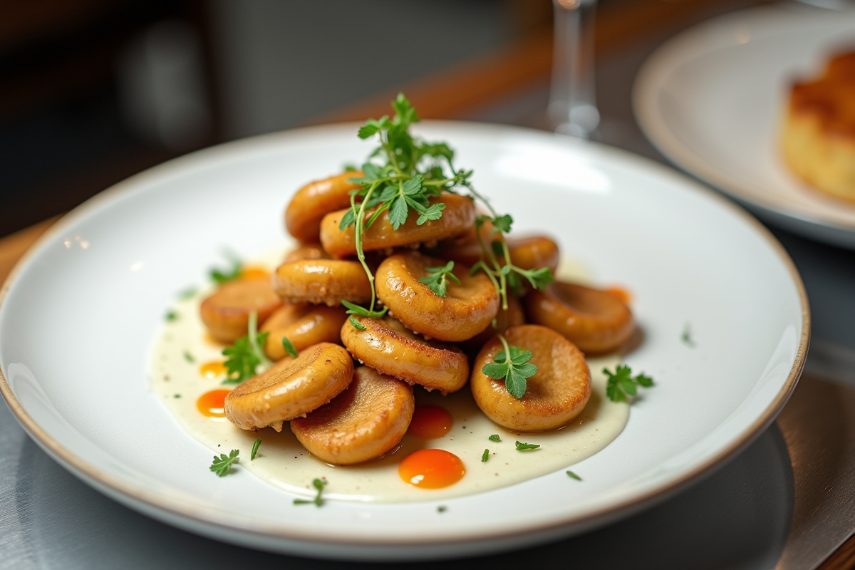 Plat gourmet avec champignons chanterelles et herbes