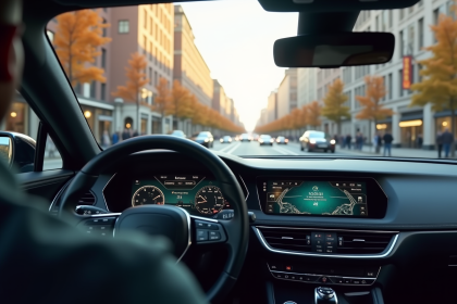 Voiture moderne autonome sur une rue ensoleillée